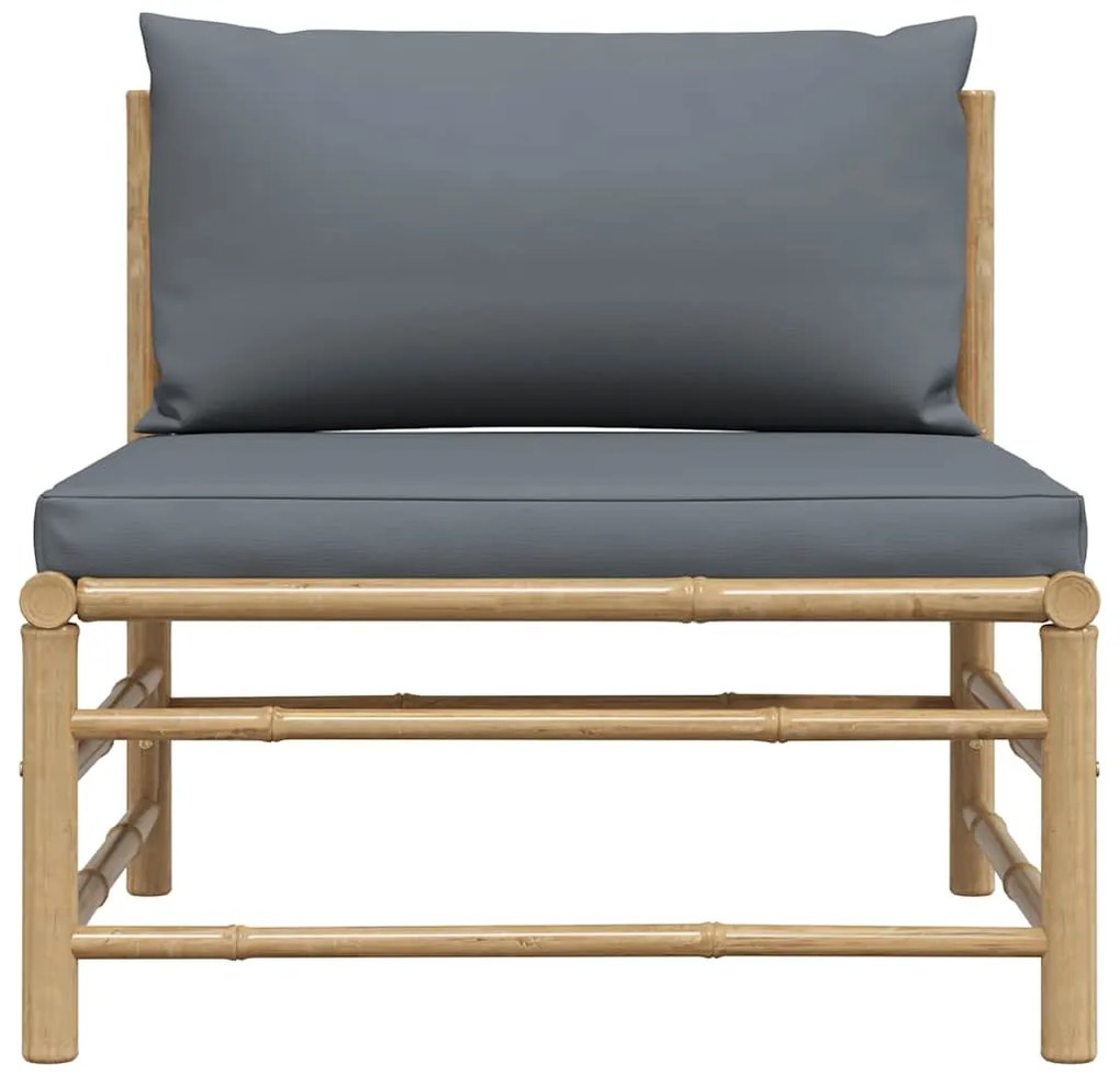 vidaXL Καναπές Κήπου Μεσαίος από Μπαμπού με Σκούρα Γκρι Μαξιλάρια