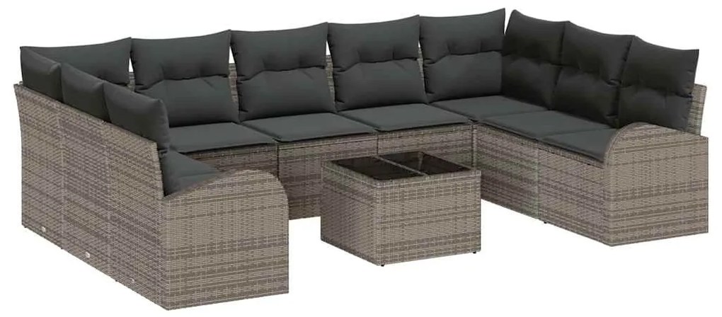 vidaXL Σετ Καναπέ Κήπου 10 pcs Γκρι Πολυ ράταν