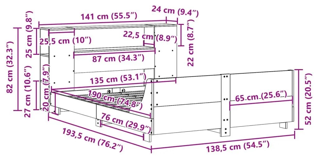 Σκελετός Κρεβ. Χωρίς Στρώμα Λευκό 135x190 εκ Μασίφ Πεύκο - Λευκό
