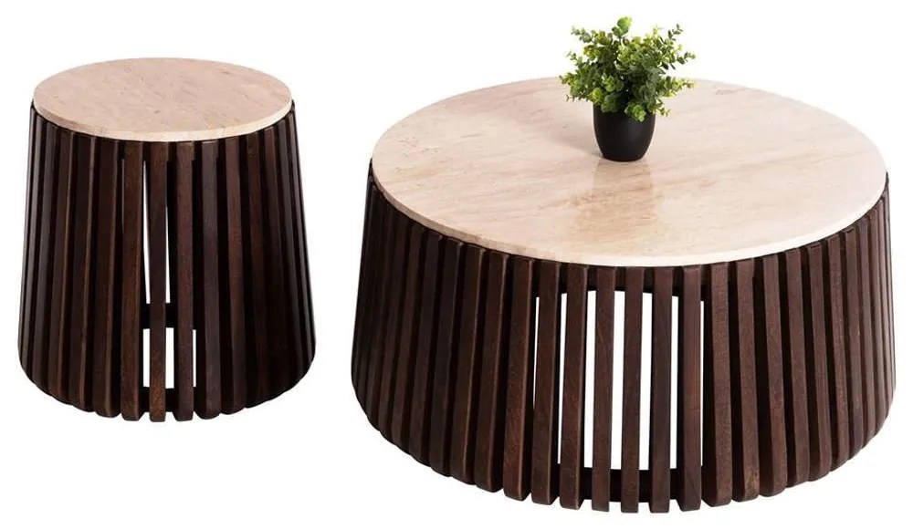 Τραπέζια Σαλονιού (Σετ 2Τμχ) Krest HM11958 Φ90 & Φ50 Από Μασίφ Ακακία Natural Ξύλο