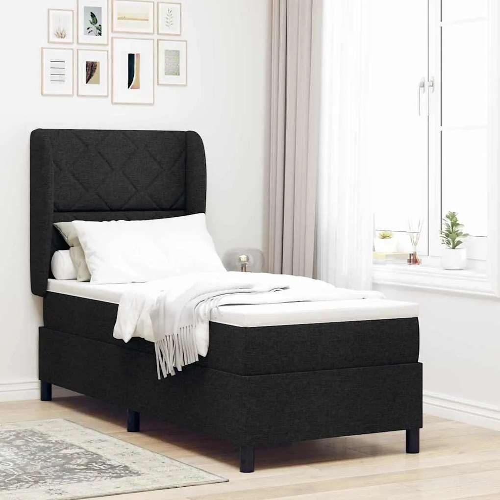 vidaXL Κρεβάτι με ελατήρια με στρώμα Μαύρο 80 x 200 cm ύφασμα