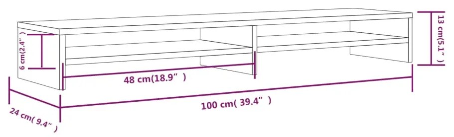 Βάση Οθόνης 100 x 24 x 13 εκ. από Μασίφ Ξύλο Πεύκου - Καφέ