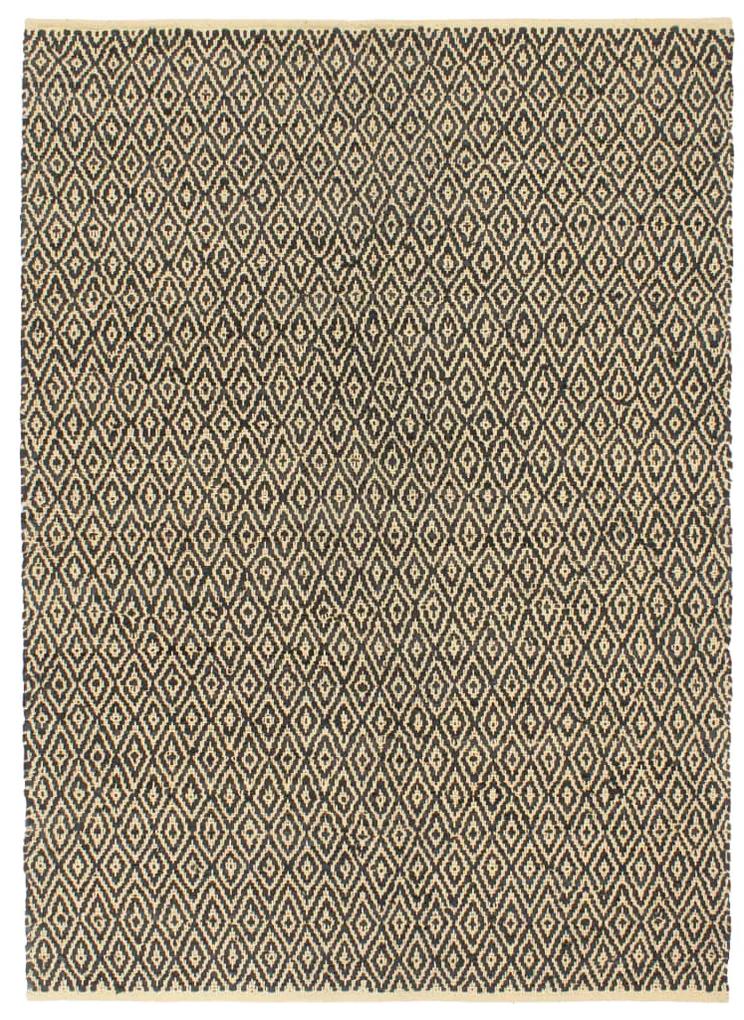 vidaXL Χαλί Chindi Χειροποίητο Μαύρο 160 x 230 εκ. από Δέρμα & Βαμβάκι