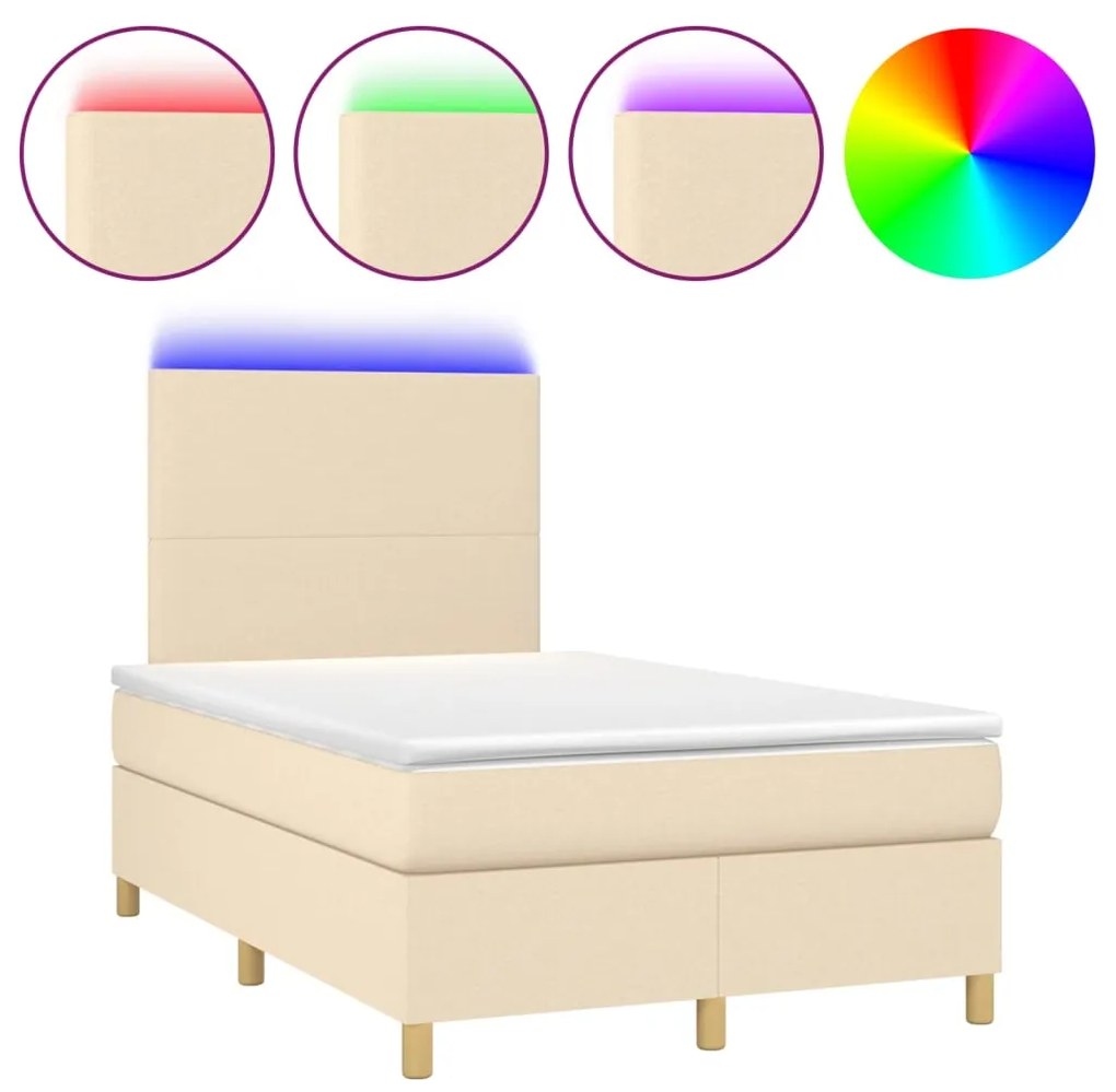 ΚΡΕΒΑΤΙ BOXSPRING ΜΕ ΣΤΡΩΜΑ &amp; LED ΚΡΕΜ 120X200 ΕΚ. ΥΦΑΣΜΑΤΙΝΟ 3135266