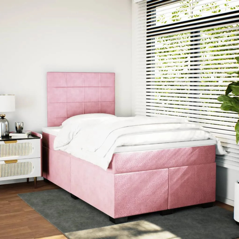 Κρεβάτι Boxspring με Στρώμα Ροζ 120x200 εκ. Βελούδινο 3293187