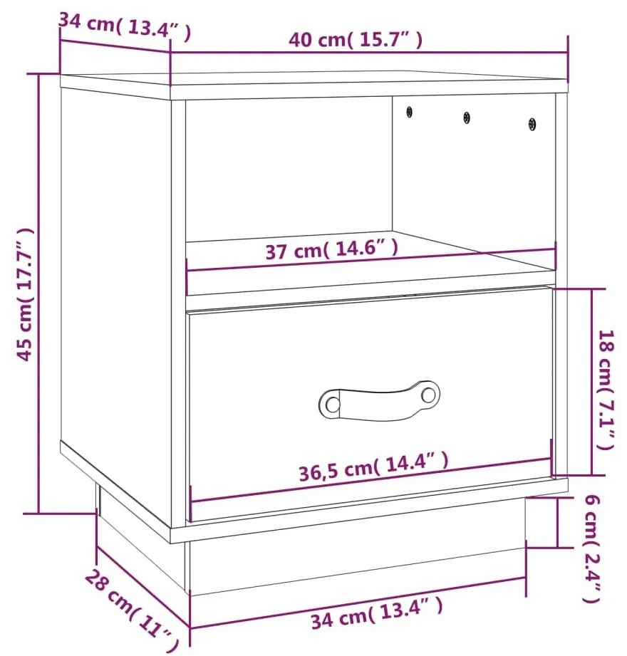 Κομοδίνα 2 τεμ. Μαύρα 40x34x45 εκ. από Μασίφ Ξύλο Πεύκου - Μαύρο