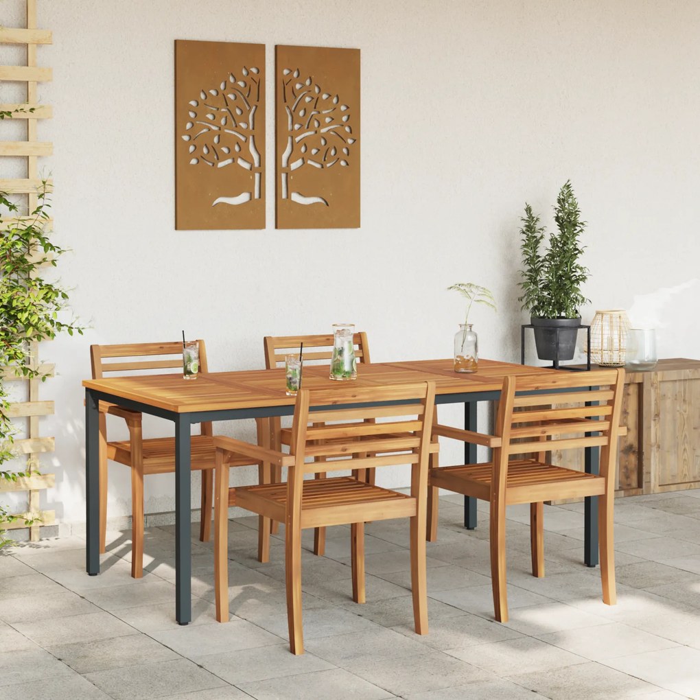 vidaXL τραπέζι κήπου 180x90x75 εκ. από συμπαγές ξύλο ακακίας και μέταλλο
