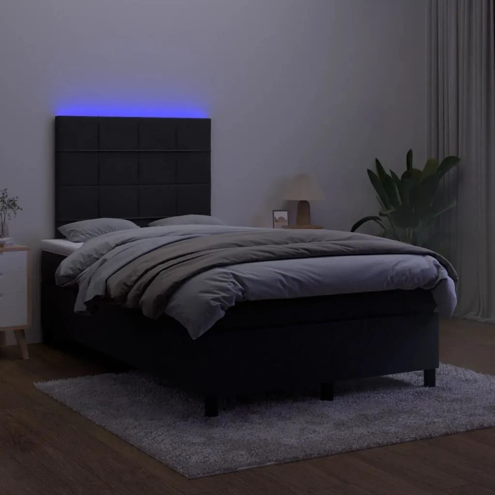 Κρεβάτι Boxspring με Στρώμα &amp; LED Μαύρο 120x190 εκ. Βελούδινο - Μαύρο