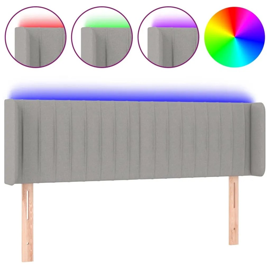 Κεφαλάρι Κρεβατιού LED Ανοιχτό Γκρι 147x16x78/88 εκ. Υφασμάτινο - Γκρι