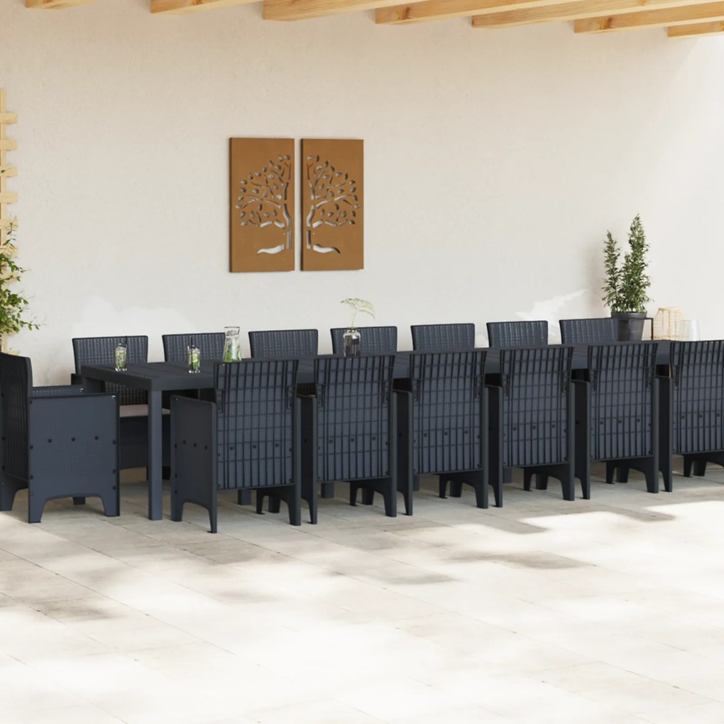 vidaXL Σετ Τραπεζαρίας Κήπου 17 Τεμαχίων με Μαξιλάρια Ανθρακί Πολυρατάν