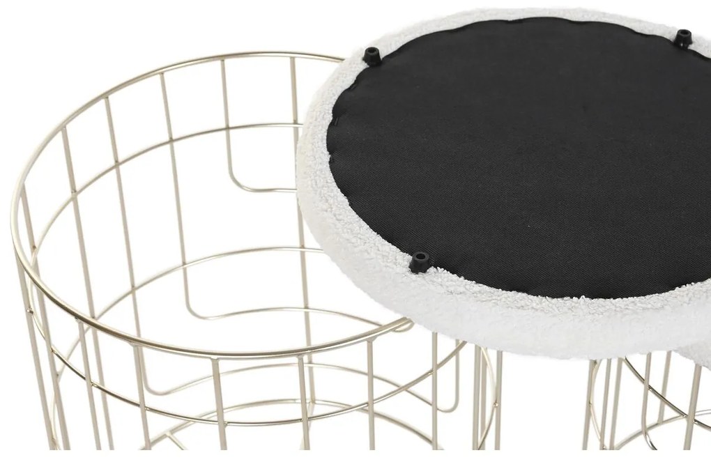 Υποπόδια DKD Home Decor Μπεζ Χρυσό Μέταλλο πολυεστέρας Λευκό Σύγχρονη (38 x 38 x 44 cm) (35 x 35 x 40 cm)