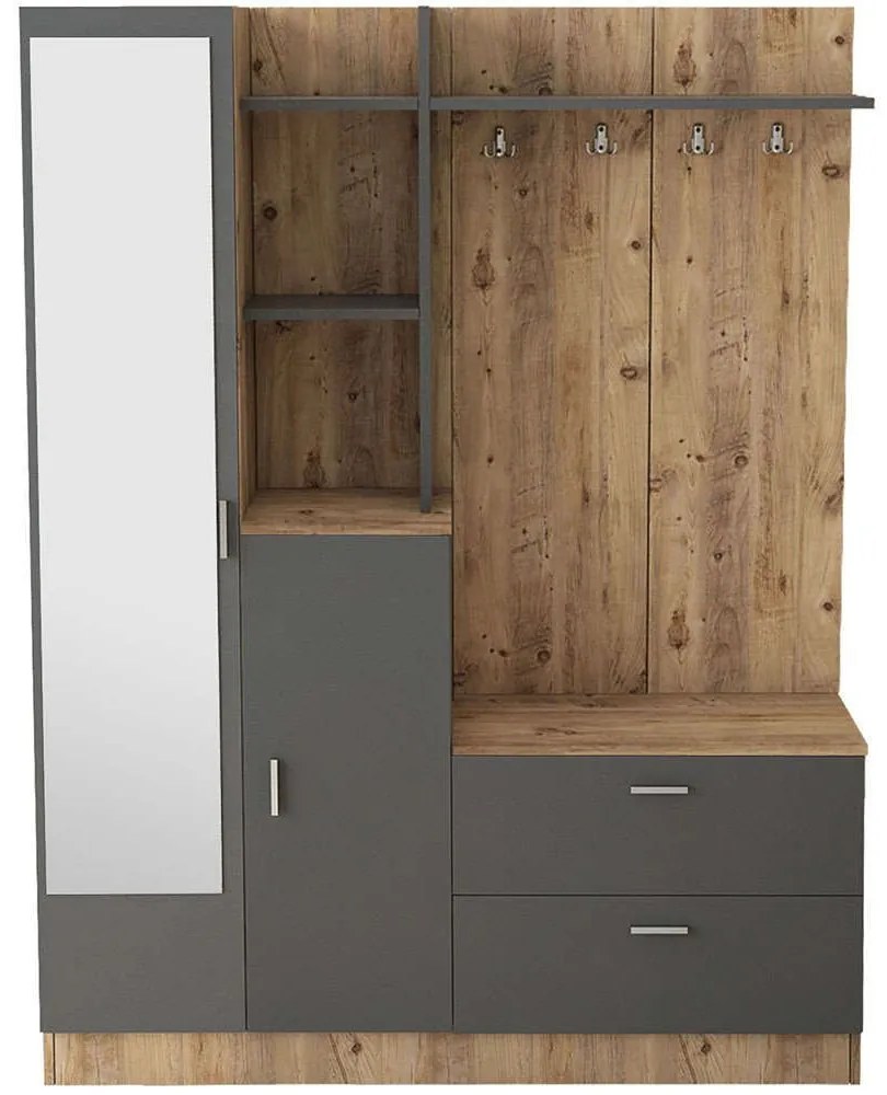 Έπιπλο Εισόδου 956LCS2801 140x36,8x181,8cm Oak-Anthracite Particle Board, Melamine