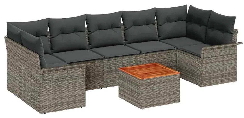 vidaXL 8 τεμάχια σετ καναπέ κήπου με γκρι πολυ rattan και ξύλο ακακίας