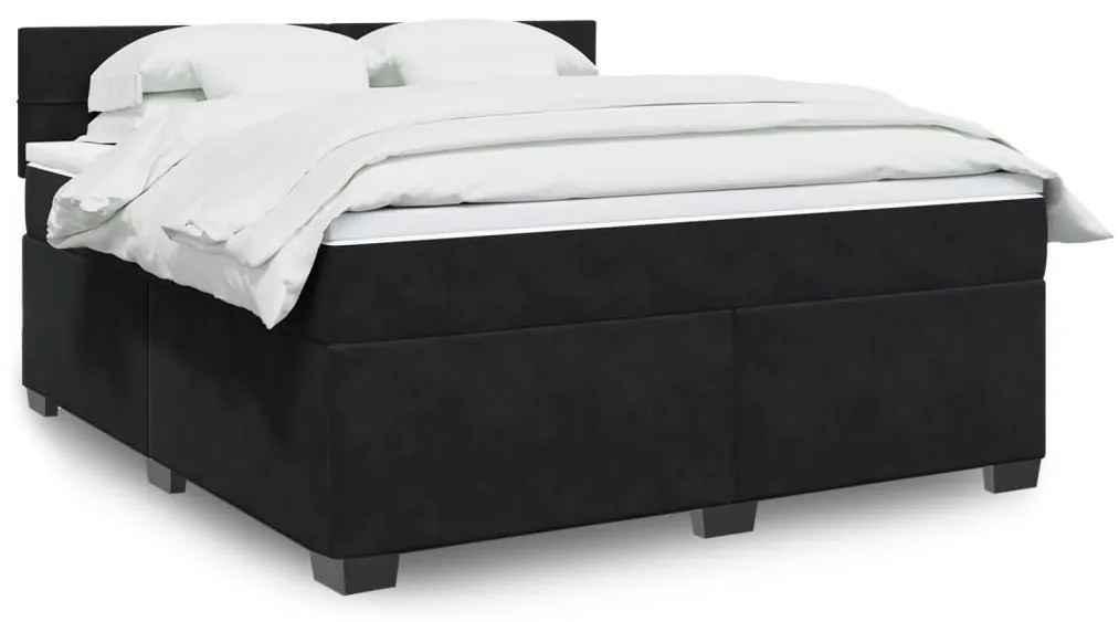 vidaXL Κρεβάτι Boxspring με Στρώμα Μαύρο 180x200 εκ. Βελούδινο