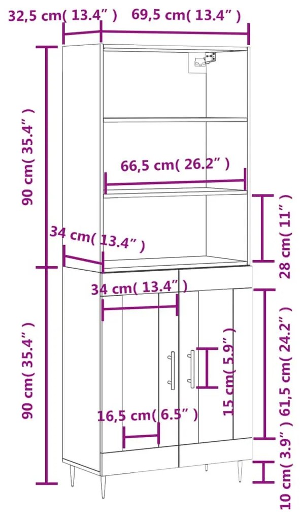 Ντουλάπι Γκρι Sonoma 69,5 x 34 x 180 εκ. Επεξεργασμένο Ξύλο - Γκρι