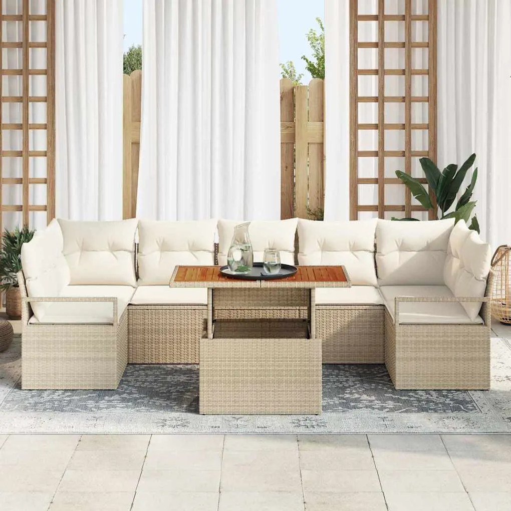 vidaXL Σετ Καναπέ Κήπου με μαξιλάρι 8 pcs Μπεζ, Κρέμα 100 x 55 x 73 εκ