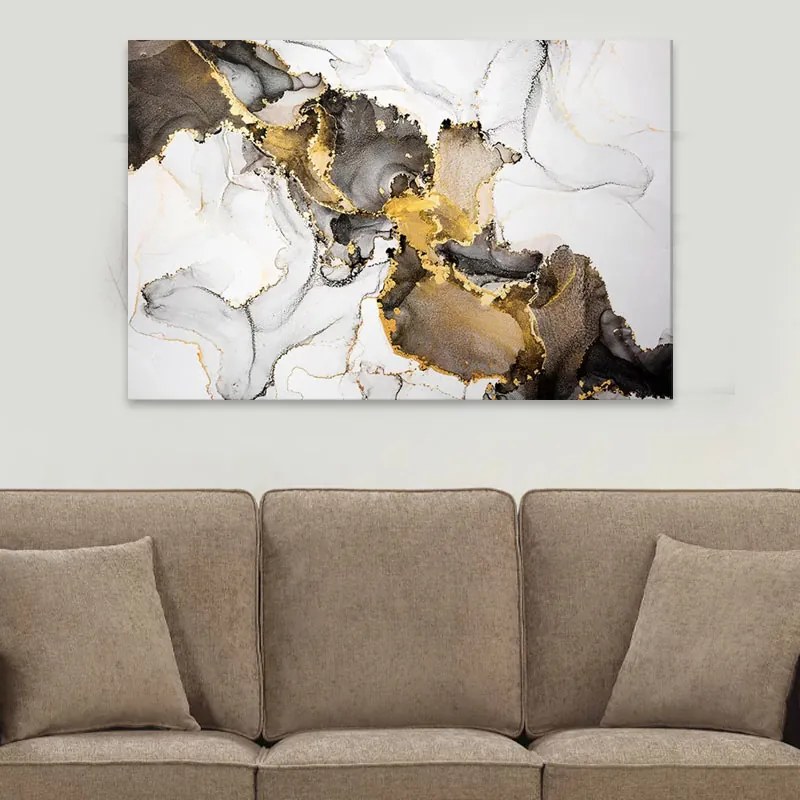 Πίνακας σε καμβά &quot;Abstract Golden Dream&quot; Megapap ψηφιακής εκτύπωσης 140x70x3εκ.