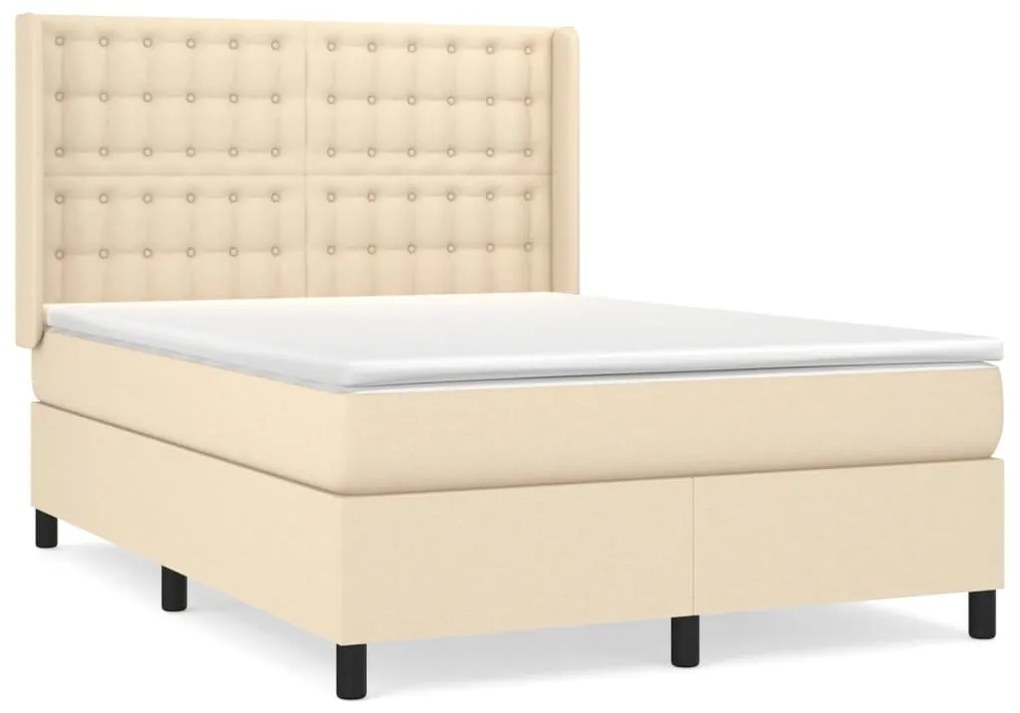 vidaXL Κρεβάτι Boxspring με Στρώμα Κρεμ 140x200 εκ. Υφασμάτινο