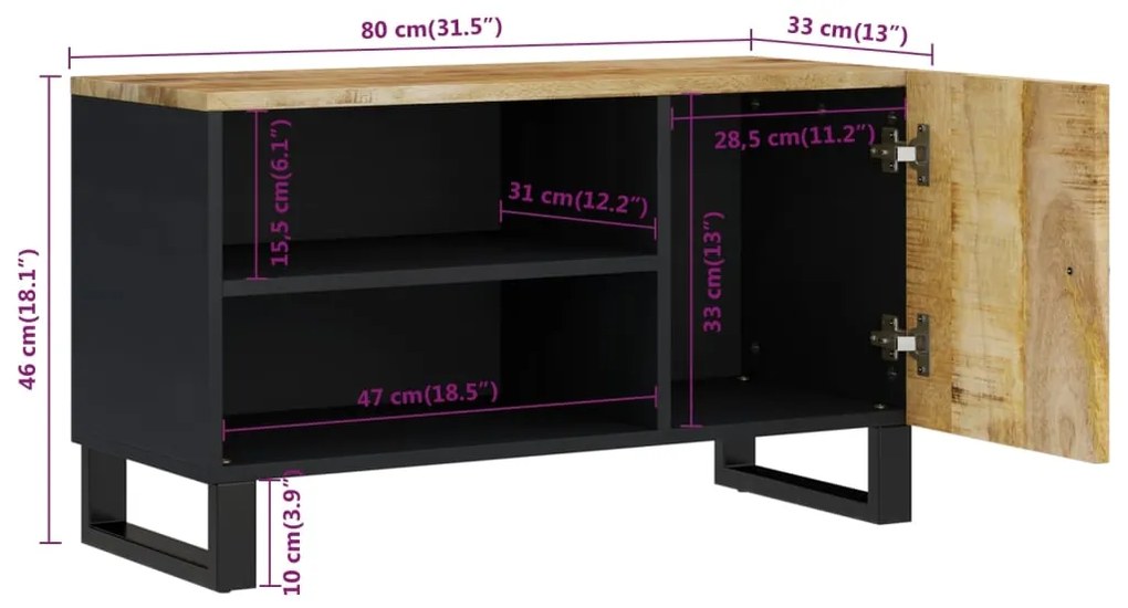 ΈΠΙΠΛΟ ΤΗΛΕΟΡΑΣΗΣ 80X33X46 ΕΚ. ΜΑΣΙΦ ΞΥΛΟ ΜΑΝΓΚΟ &amp; ΕΠΕΞ. ΞΥΛΟ 351962