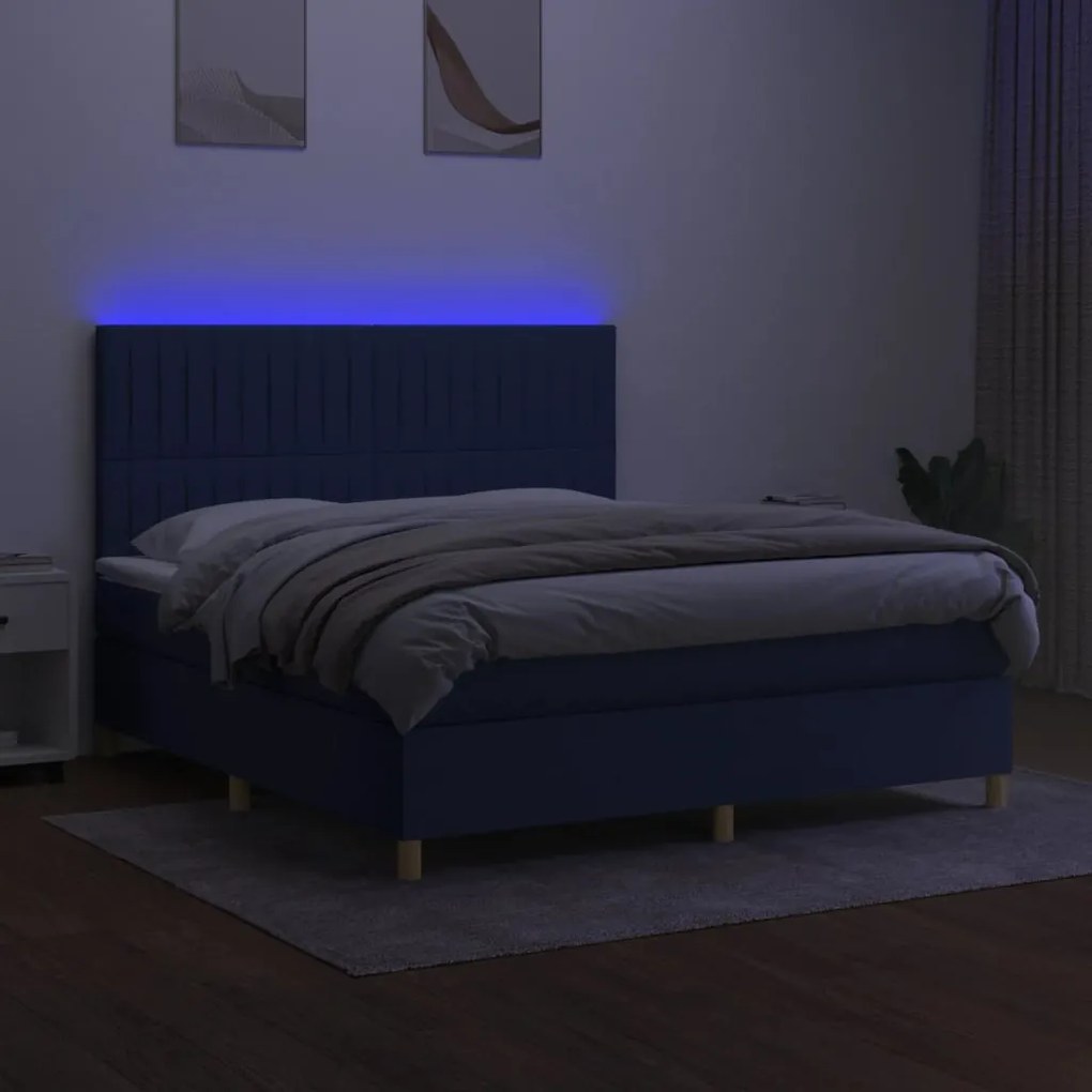 ΚΡΕΒΑΤΙ BOXSPRING ΜΕ ΣΤΡΩΜΑ &amp; LED ΜΠΛΕ 180X200 ΕΚ. ΥΦΑΣΜΑΤΙΝΟ 3135619