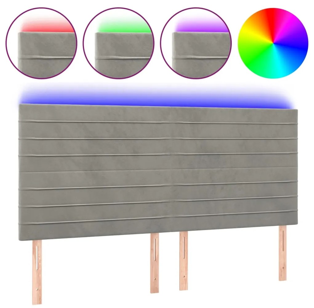 Κεφαλάρι Κρεβατιού LED Ανοιχτό Γκρι 180x5x118/128 εκ. Βελούδινο 3122624