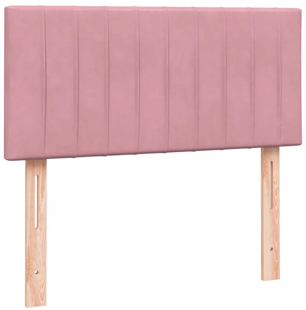 vidaXL Κρεβάτι Boxspring με Στρώμα Ροζ 90x220 εκ. Βελούδινο