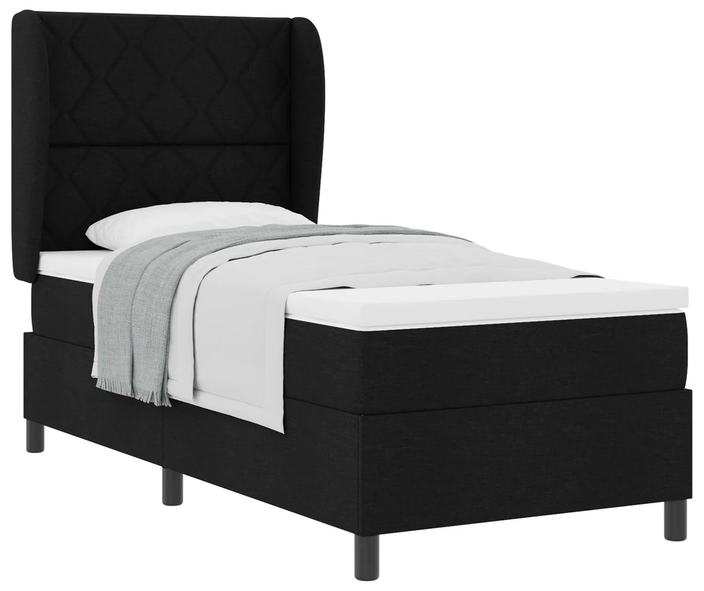 vidaXL Κρεβάτι Box Spring με Στρώμα  Μαύρο 90 x 190 εκ, Υφασμάτινο