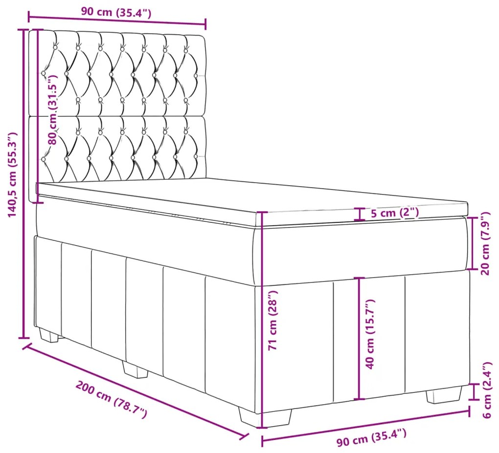 Κρεβάτι Boxspring με Στρώμα Taupe 90x200 εκ. Υφασμάτινο - Μπεζ-Γκρι