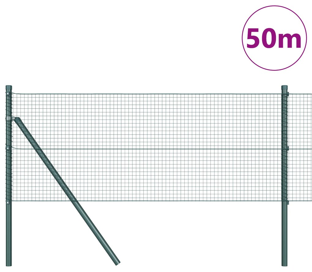 vidaXL Welded Wire Fence με 13 Κολώνες Πράσινο 0.4x50 m Χάλυβα