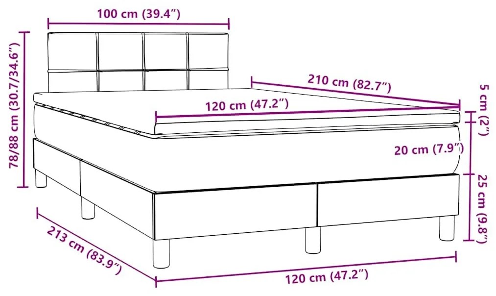 Κρεβάτι Boxspring με Στρώμα Ανοιχτό Γκρι 120x210 εκ. Βελούδινο - Γκρι