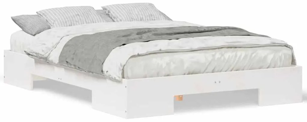 vidaXL Κρεβάτι δαπέδου Λευκό 120 x 200 cm Μασίφ ξύλο πεύκου