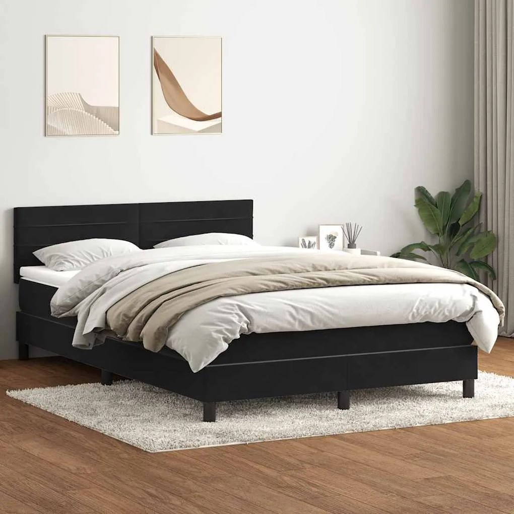 Box Spring Κρεβάτι με στρώμα Μαύρο 140x220 cm Βελούδινο - Μαύρο