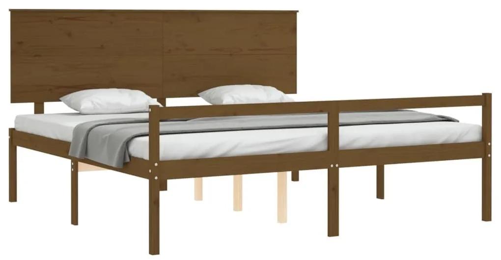 Κρεβάτι Ηλικιωμένου με Κεφαλάρι 200 x 200 εκ. Μελί Μασίφ Ξύλο - Καφέ