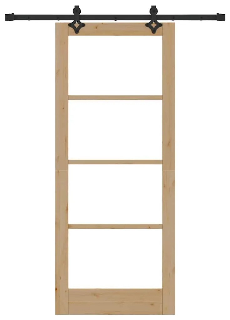 vidaXL Συρόμενη Πόρτα Φυσικό 83 x 202 εκ. Μασίφ ξύλο πεύκου και γυαλί