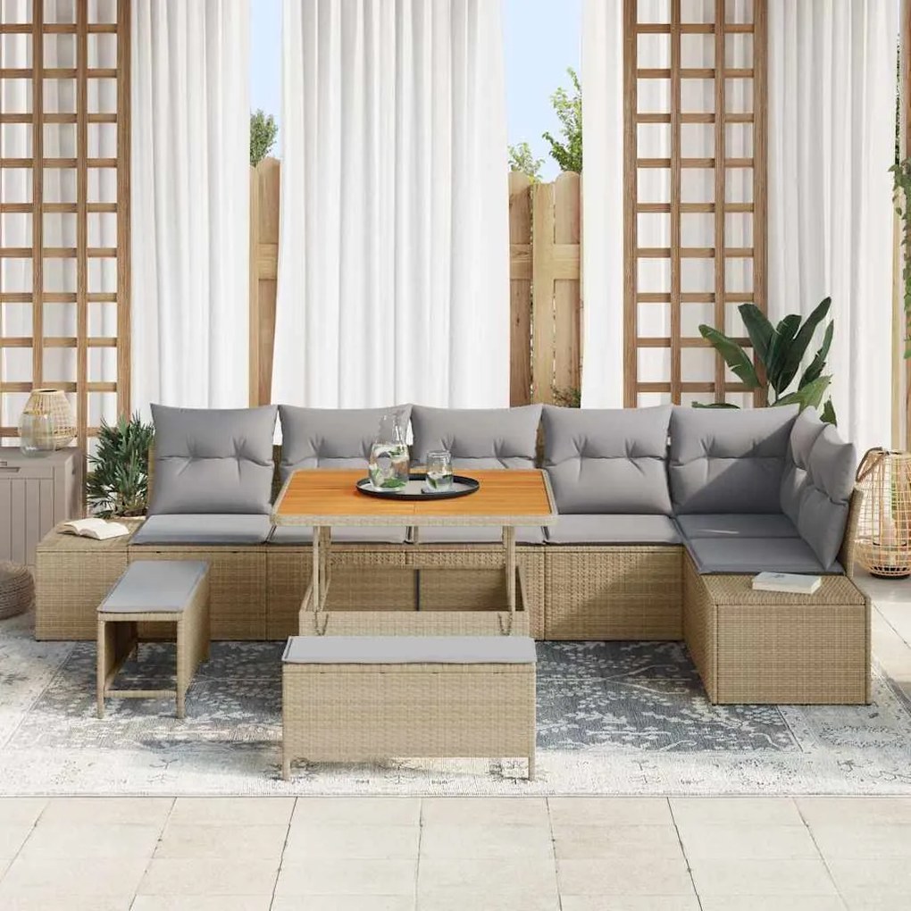 vidaXL Σετ Καναπέ Κήπου 9 pcs Μπεζ, Ανοιχτό Γκρι 100 x 100 x 71 cm