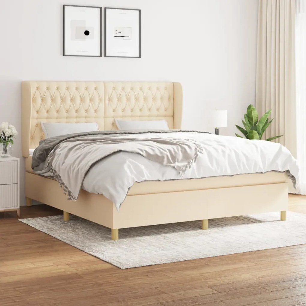 vidaXL Κρεβάτι Boxspring με Στρώμα Κρεμ 180x200 εκ. Υφασμάτινο