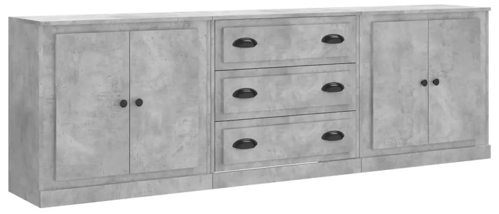 vidaXL Ντουλάπια 3 τεμ. Γκρι Σκυροδέματος Επεξεργ. Ξύλο