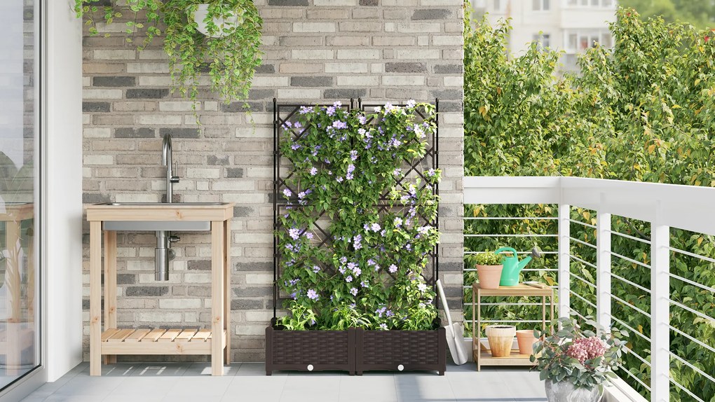 vidaXL Φυτευτής Κήπου με Πέταλο 2 τμχ Καφέ 80x40x125.5 εκ