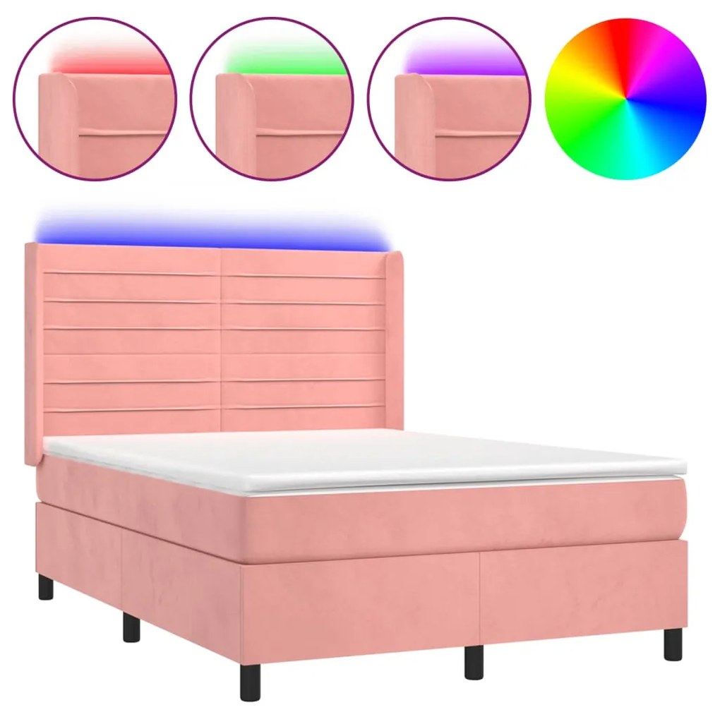 ΚΡΕΒΑΤΙ BOXSPRING ΜΕ ΣΤΡΩΜΑ &amp; LED ΡΟΖ 140X190 ΕΚ. ΒΕΛΟΥΔΙΝΟ 3139624