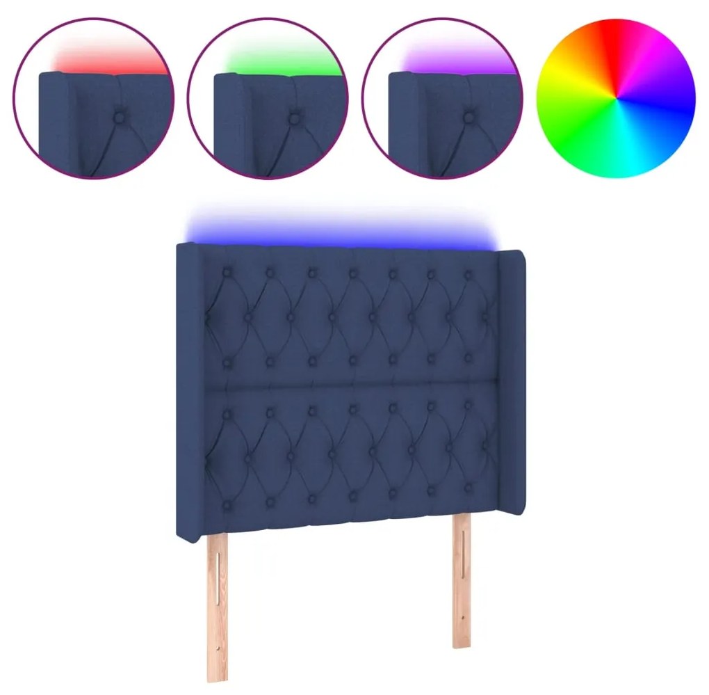 vidaXL Κεφαλάρι Κρεβατιού LED Μπλε 103x16x118/128 εκ. Υφασμάτινο