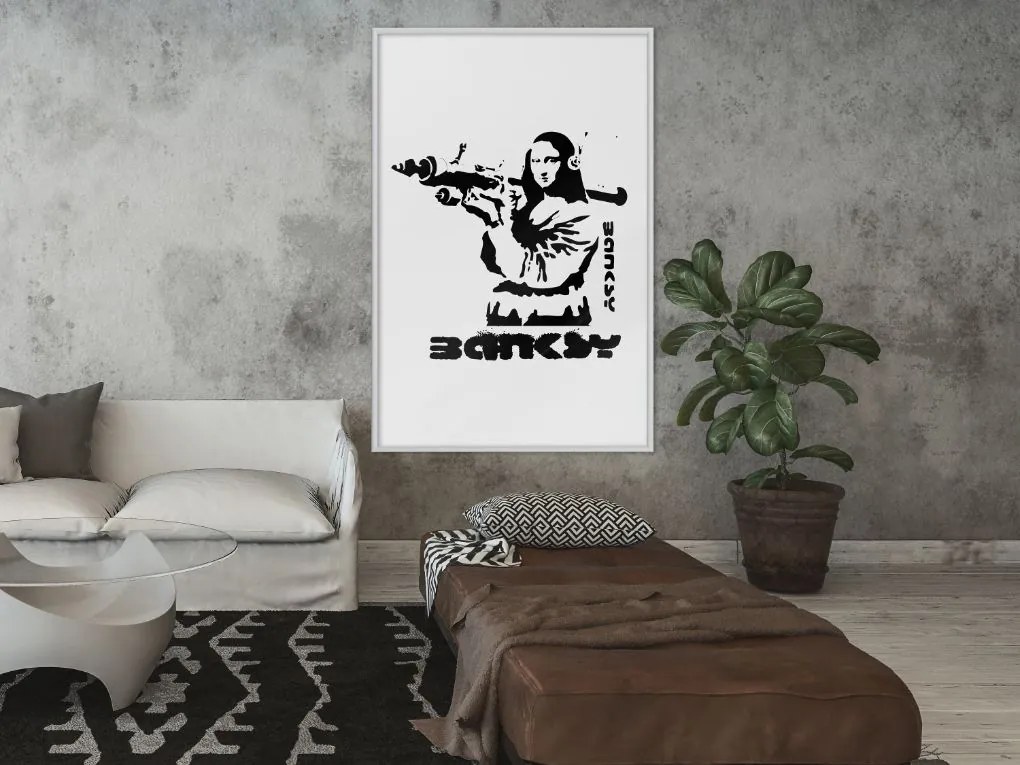 Αφίσα - Banksy: Mona Lisa with Bazooka I - 20x30 - Χρυσό - Με πασπαρτού