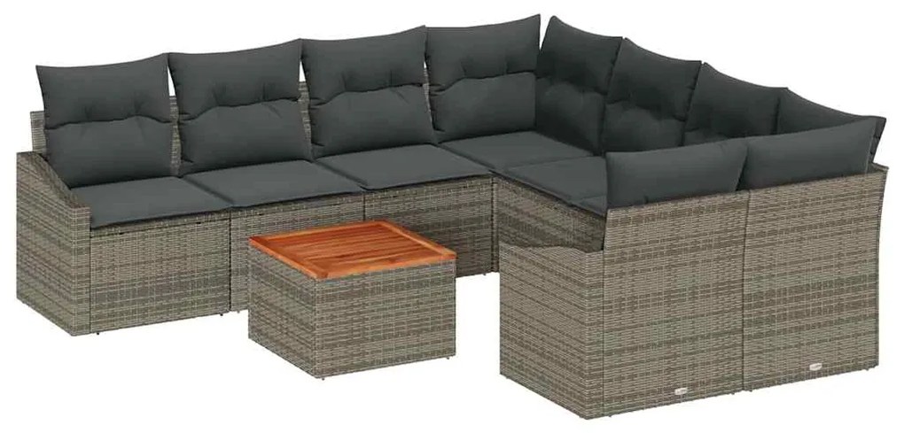 vidaXL Σετ Καναπέ Κήπου με μαξιλάρι 9 pcs Γκρι Πολυ ράταν