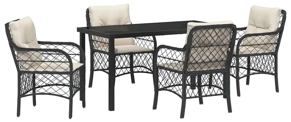vidaXL Σέτ φαγητού για κήπο με μαξιλάρι 5 pcs Μαύρο συνθετικό ρατάν