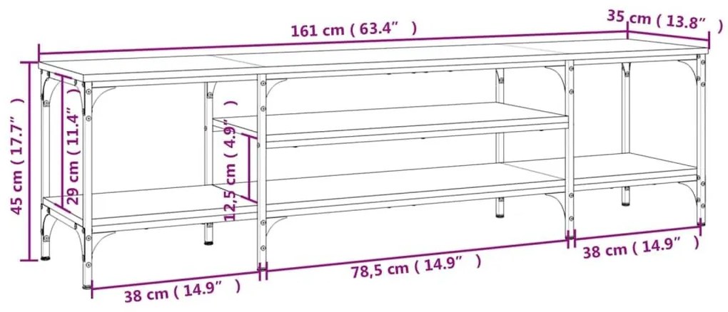 Έπιπλο Τηλεόρασης Καφέ Δρυς 161x35x45 εκ. Επεξ. Ξύλο/Σίδερο - Καφέ