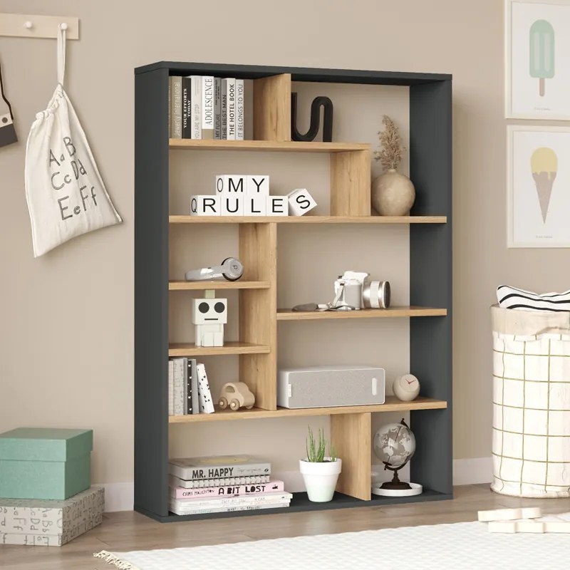 ΒΙΒΛΙΟΘΗΚΗ DECORA PAKOWORLD ΣΕ ΦΥΣΙΚΗ-ΑΝΘΡΑΚΙ ΑΠΟΧΡΩΣΗ 90X22X123.6ΕΚ