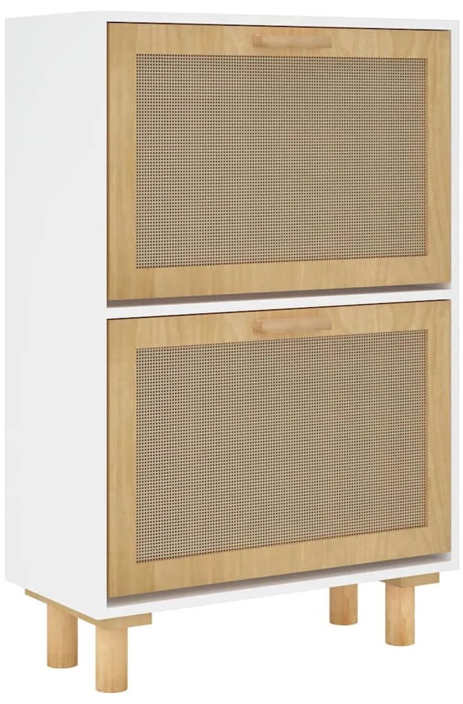 vidaXL Παπουτσοθήκη Λευκή 52x25x80 εκ Επεξεργασμένο Ξύλο&amp;Φυσικό Ρατάν