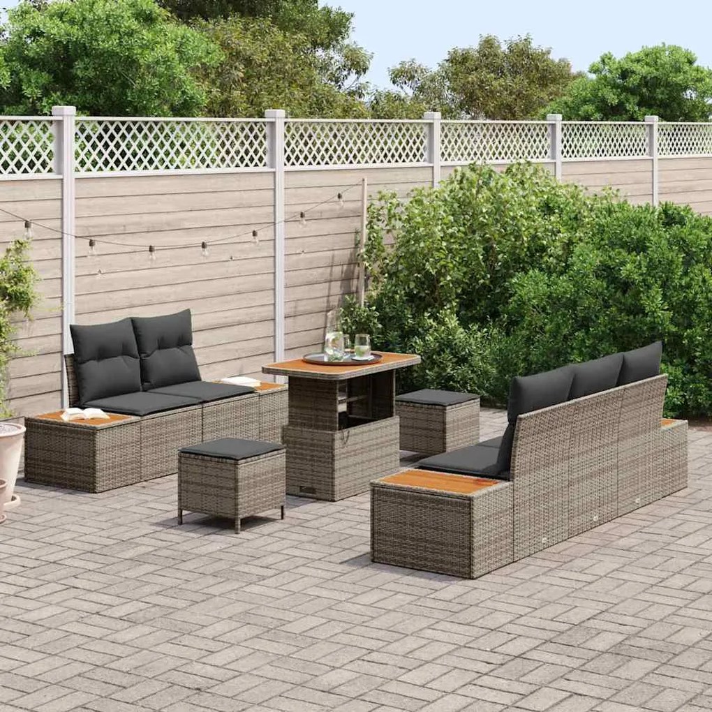 vidaXL Σετ Καναπέ Κήπου με μαξιλάρι 8 pcs Γκρι Πολυ ράταν