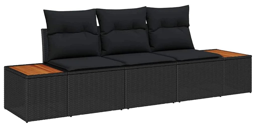 vidaXL Σετ Καναπέ Κήπου με μαξιλάρι 3 pcs Μαύρο Πολυ ράταν