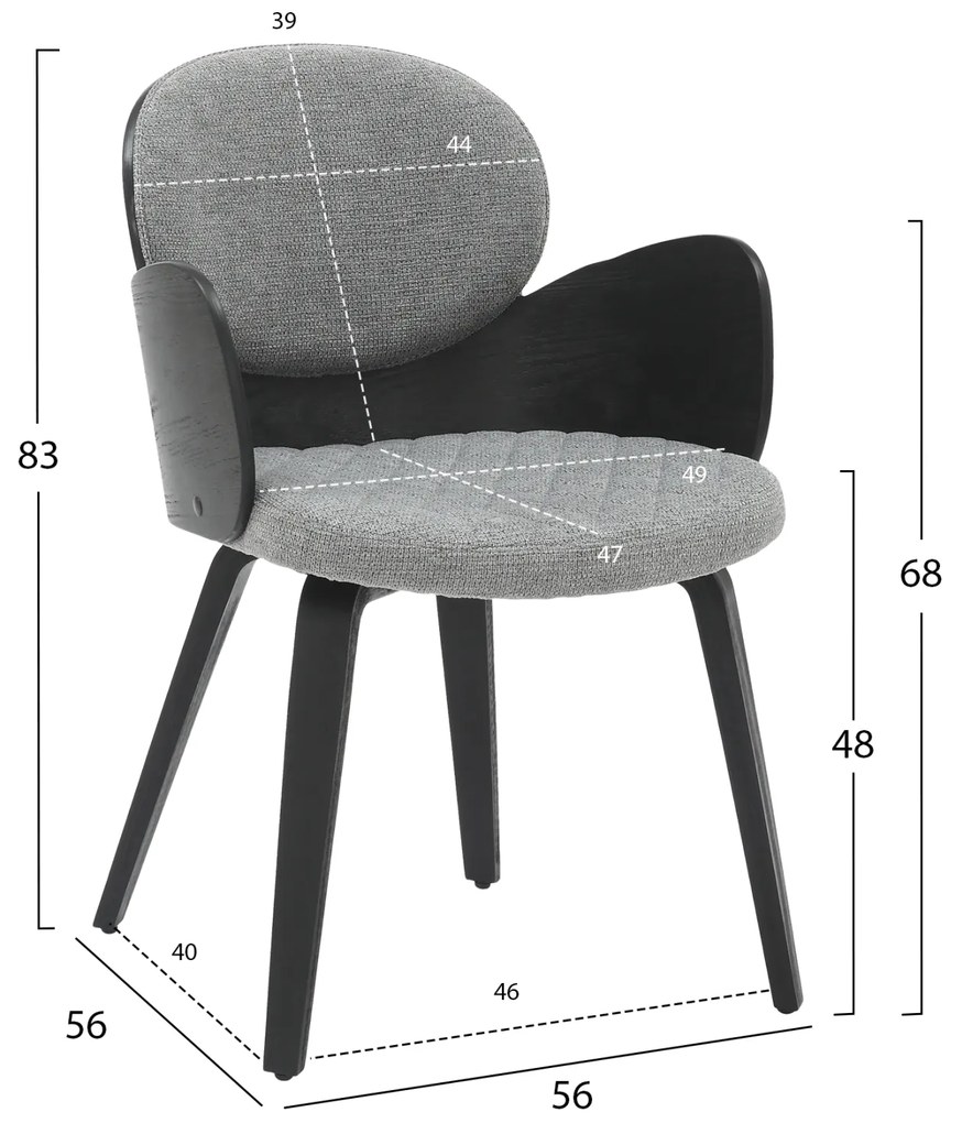 Πολυθρόνακι Τραπεζαρίας Darnell Μαύρο Κ.Π.-Γκρι Ύφασμα 56x56x83Yεκ.