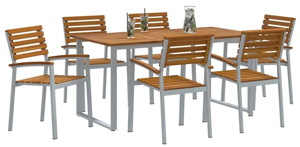 vidaXL Σέτ φαγητού για κήπο 7 pcs Γκρι και καφέ Μασίφ ξύλο ακακίας